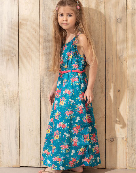 Robe Longue A Bretelles Bleue Imprime Fleuri Enfant Fille Robe Enfant Sergentmajor
