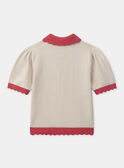 Polo écru à broderie floral avec col et manches festonnés rouge corail Fille NEPOUETTE / 25H2PFK1PSM801