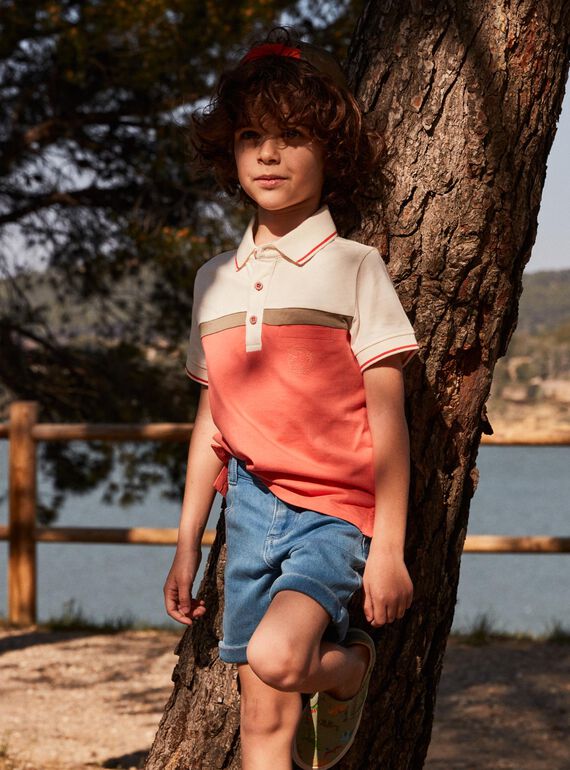 Polo écru et corail enfant garçon CUWIAGE / 22E3PGP1POL001
