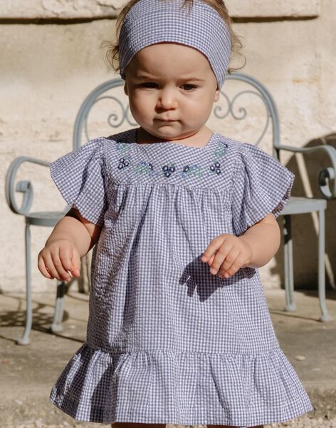 Robe en seersucker vichy bleu nuit et blanc FANONO / 23E1BFN1ROB070