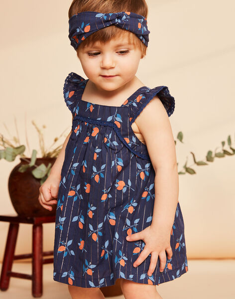 Robe et culotte bleu marine à imprimé fruit FAZOE / 23E1BFR2ROB070