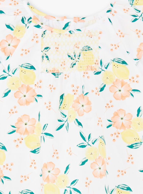 Robe évasée blanche imprimés citrons et fleurs enfant fille ZICITETTE / 21E2PFO1ROB000