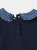 T-shirt bleu marine imprimé chat à col claudine et manches longues Fille NOBLUETTE / 25H2PFP1TML070