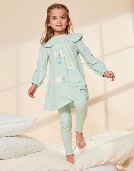 Pyjama en coton vert pâle avec danceuses et cygnes FLONETTE / 23E5PF21CHN614