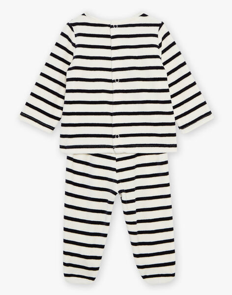 Pyjama deux pièces beige clair chiné en velours avec broderie tête de chien FEDOUDOU / 23E5BG21PYJA011