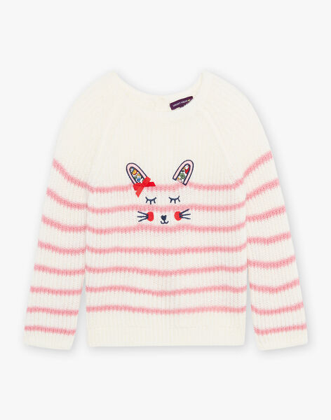 Pull en maille à rayures écru et rose DAELISE / 22H1BFE1PUL001