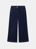 Jean wide leg bleu foncé à poches brodées floral Fille NEJINETTE / 25H2PFK1JEAP271