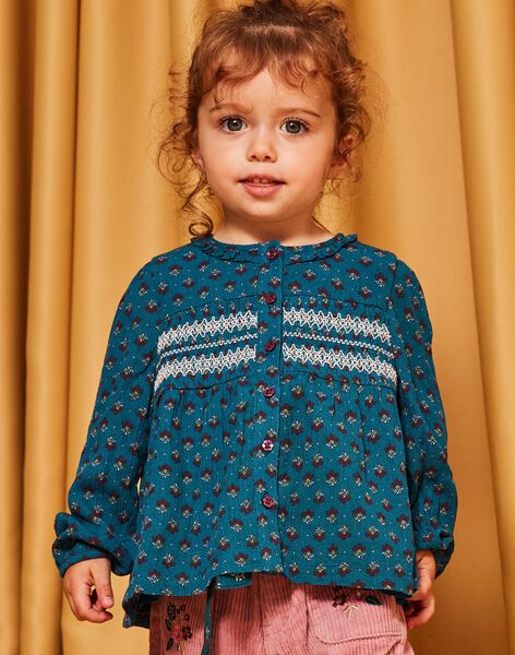 Blouse bleu canard à imprimé fleuri DAMELODIE / 22H1BFU1CHE714