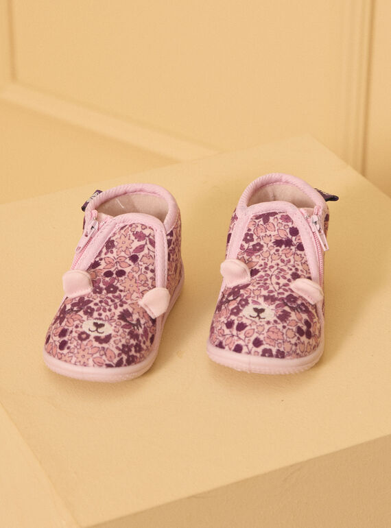 Chausson de couleur rose imprimé petites fleurs LEAUDREY / 24F10BF31CHP301
