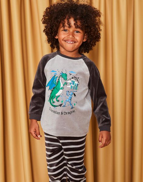 Pyjama gris en velours à animation dragon DECHEVAGE / 22H5PG26PYJ943
