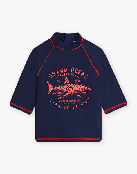 T-shirt anti-UV bleu marine motif requin enfant garçon CYUVAGE / 22E4PGO1TUV622