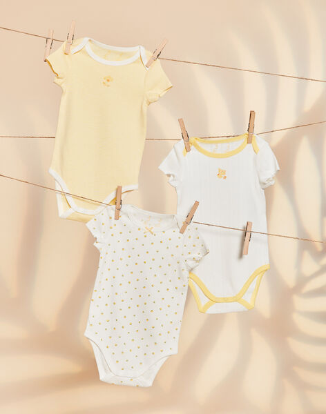 Lot de 3 bodys écrus fantaisie en coton biologique FEJODDY / 23E5BFH2BDL001