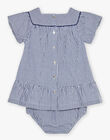 Robe en seersucker vichy bleu nuit et blanc FANONO / 23E1BFN1ROB070
