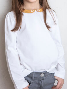 T-shirt blanc manches longues et col claudine enfant fille ZLIMETTE1 / 21E2PFK5TML001