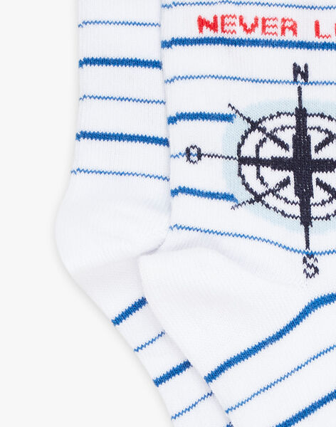 Chaussettes écrue à rayures bleues et Jacquard boussole FOSOLAGE / 23E4PGC1SOQ000