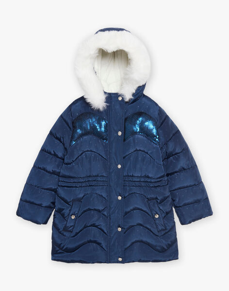 Doudoune longue bleu marine à capuche DRASEQETTE / 22H2PFN3D3E070