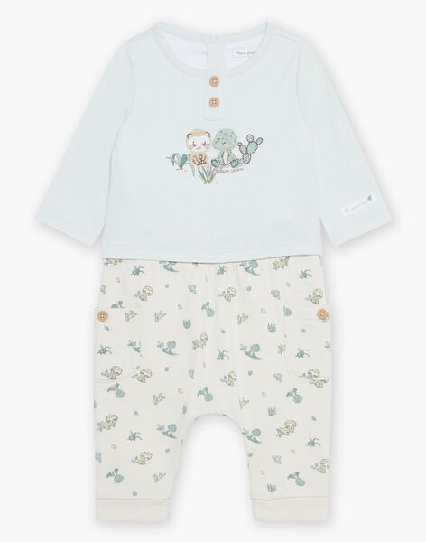 Body-T-shirt bleu, pantalon beige et chaussettes vert d'eau FOREST / 23E0CG72ENS614