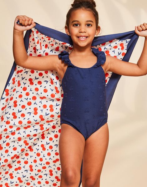 Serviette bleu marine et blanc à imprimé cerise orange foncé FRYSERETTE / 23E4PFL1SRV001