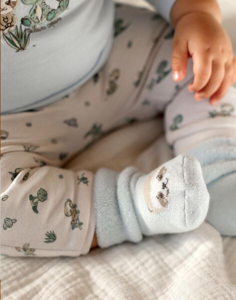 Body-T-shirt bleu, pantalon beige et chaussettes vert d'eau FOREST / 23E0CG72ENS614