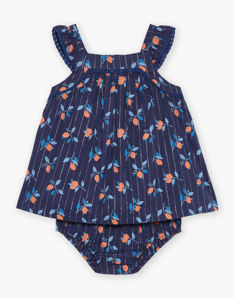 Robe et culotte bleu marine à imprimé fruit FAZOE / 23E1BFR2ROB070