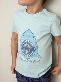 T-shirt manches courtes bleu ciel imprimé requin enfant garçon ZUZAGE1 / 21E3PGL3TMC614