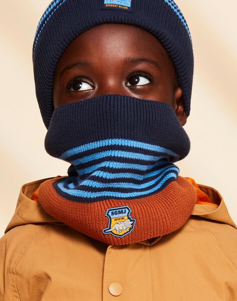 Snood biocolore en tricot avec dinosaure et rayures FRARIAGE / 23E4PG52SNO713