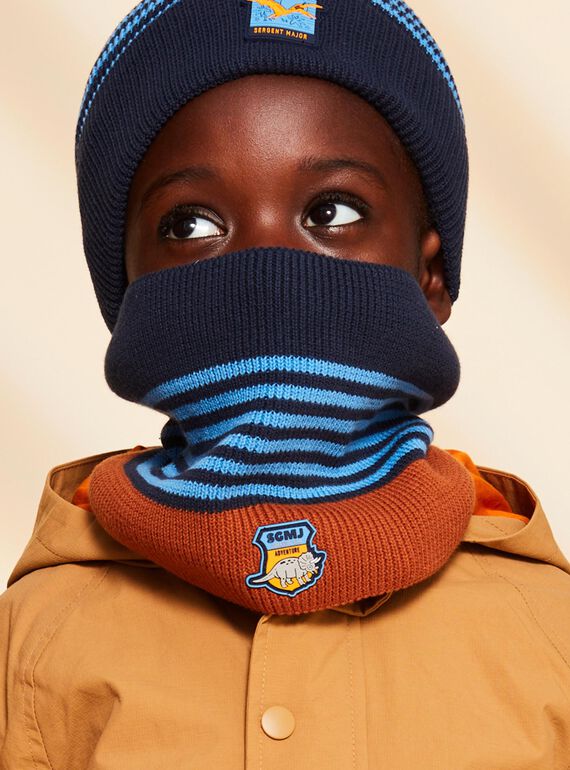 Snood biocolore en tricot avec dinosaure et rayures FRARIAGE / 23E4PG52SNO713