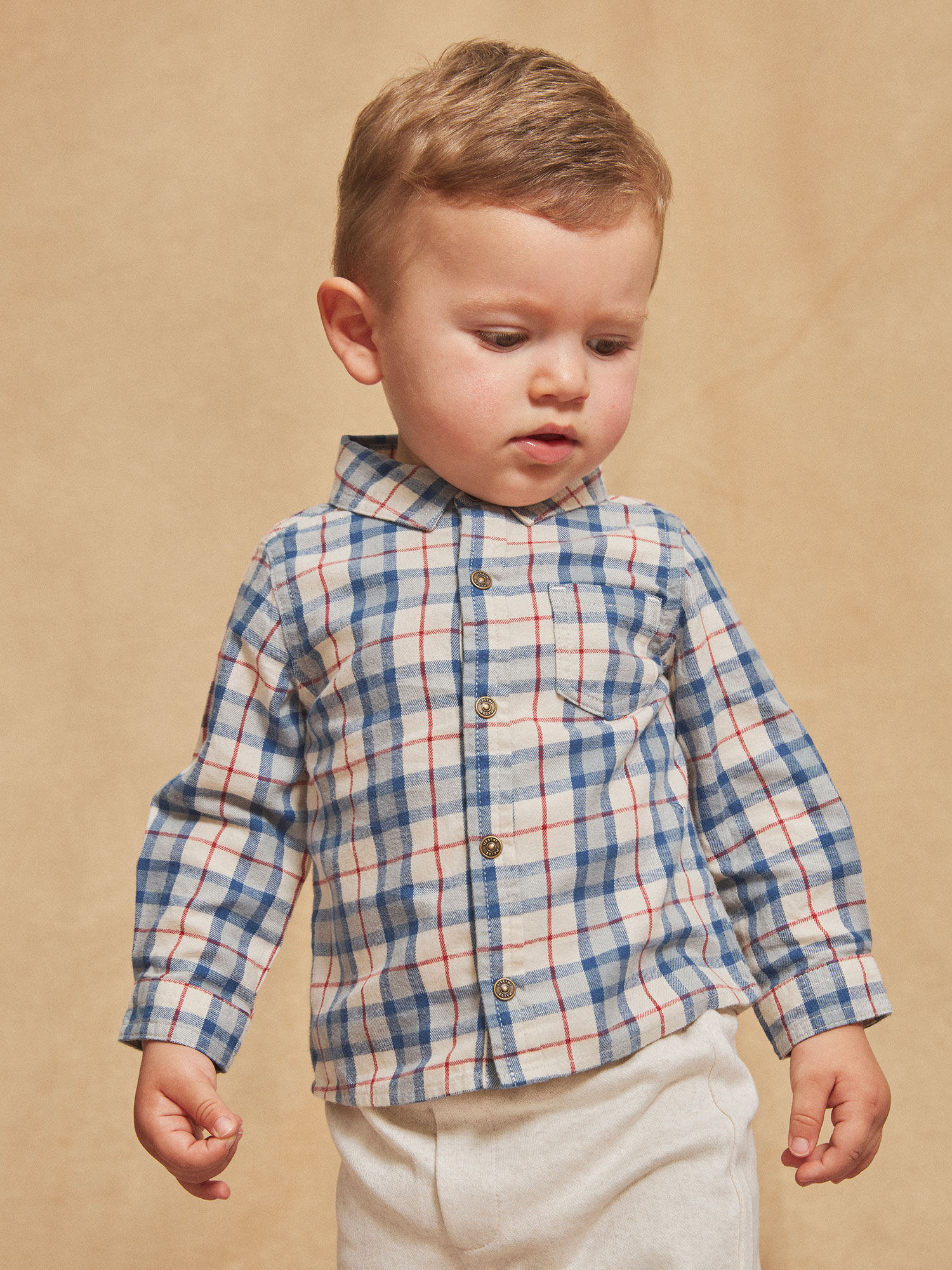 Chemise bleue et crue carreaux en twill