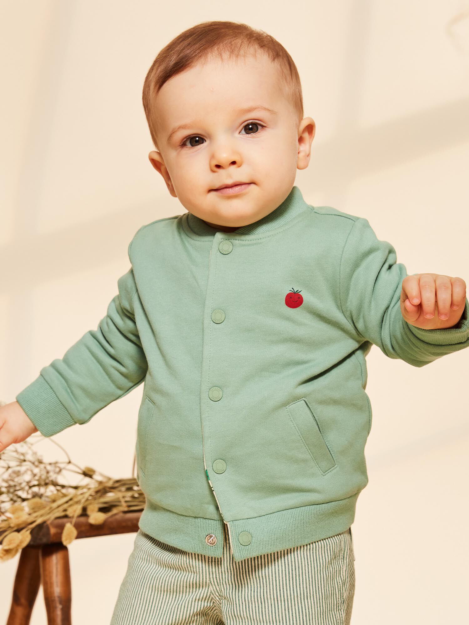 Gilet reversible vert et vanille en molleton style varsity Garcon Sergent Major