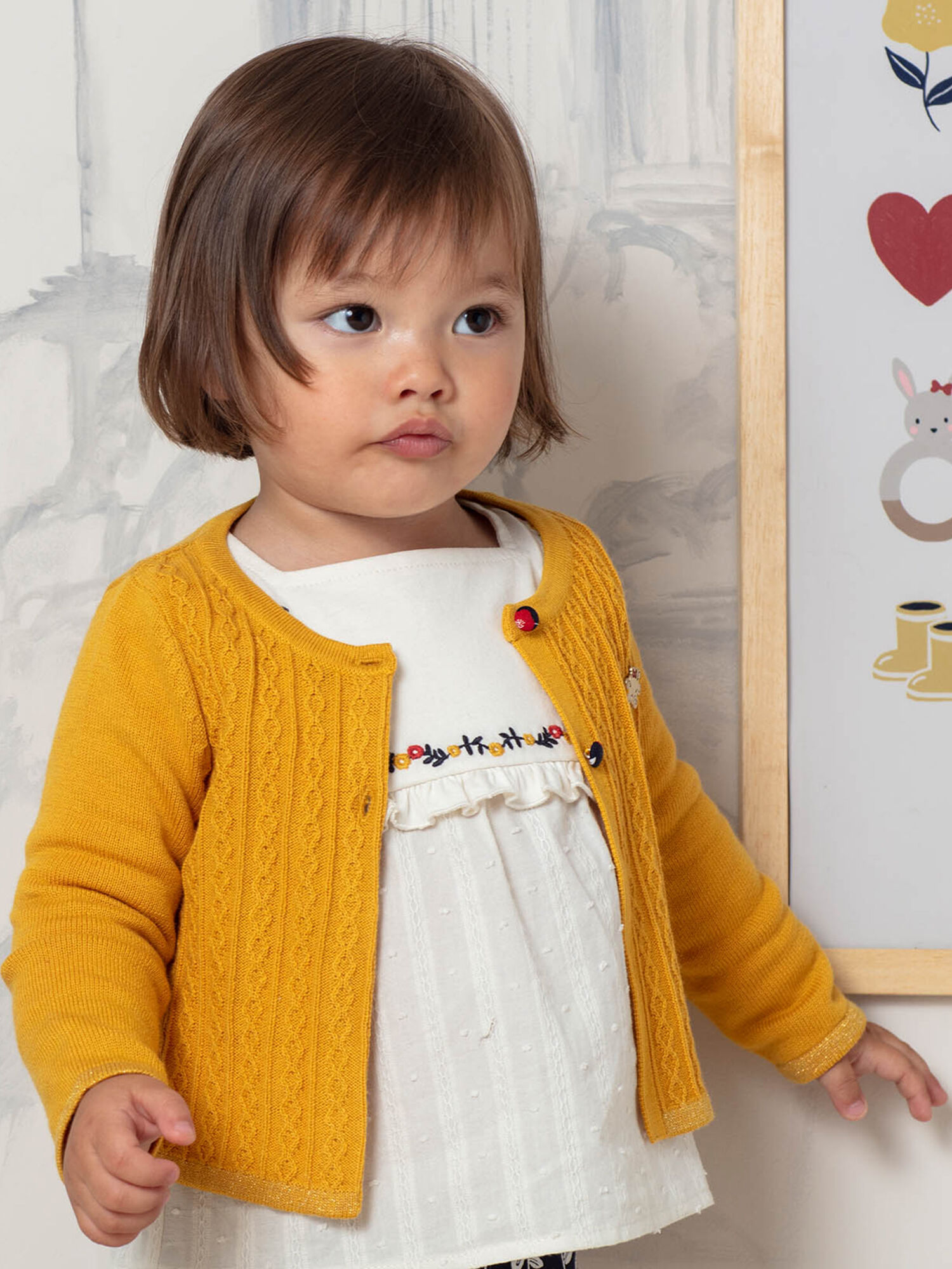 Cardigan maille manches longues jaune bebe filel Fille Sergent Major