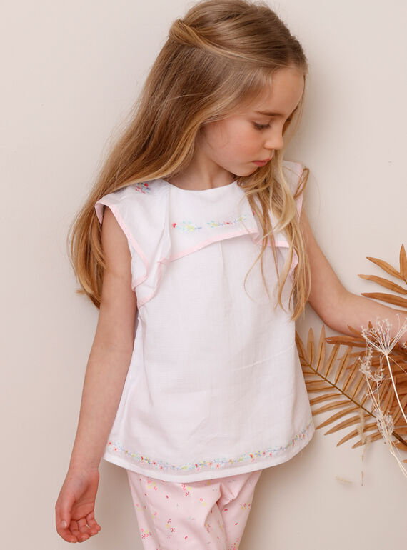 Blouse écrue brodée à volants enfant fille TYBOETTE / 20E2PFJ1CHE000