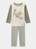 Pyjama écru et vert kaki en velours imprimé chien Garçon NUISPIAGE / 25H5PGB3PYJ005