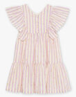 Robe vanille en lin à rayures mauve FLARAYETTE / 23E2PFO1ROB114