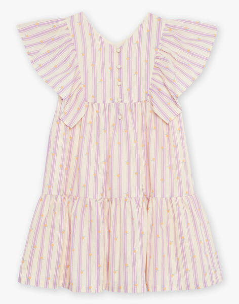 Robe vanille en lin à rayures mauve FLARAYETTE / 23E2PFO1ROB114