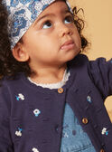 Cardigan bleu marine texturé à fleurs brodées LACORRINE / 24H1BFJ2CAR070