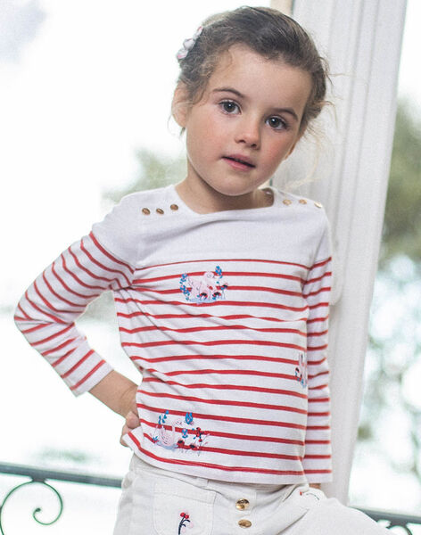 T-shirt marinière rouge à motifs fantaisie enfant fille CITOYETTE / 22E2PF81TML001