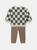 Ensemble sweat à carreaux écru et vert avec legging marron Bébé Garçon NAFRED / 25H1BGS2ENS001