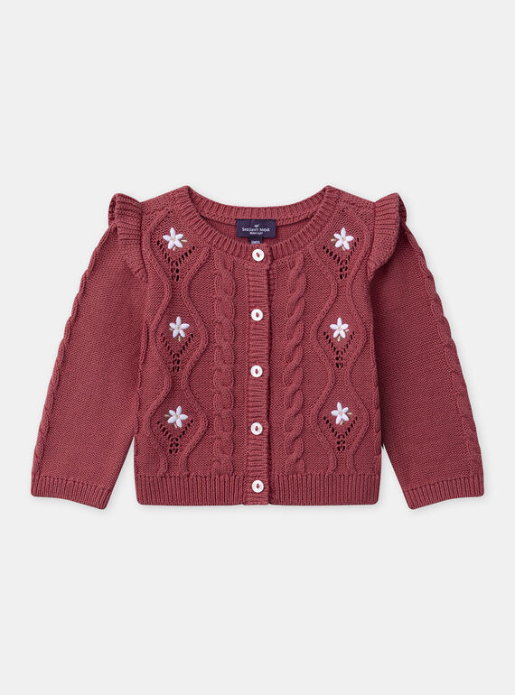 Cardigan rose framboise à broderies fleurs et volants sur les épaules Bébé Fille NAESTER / 25H1BFL2CAR308