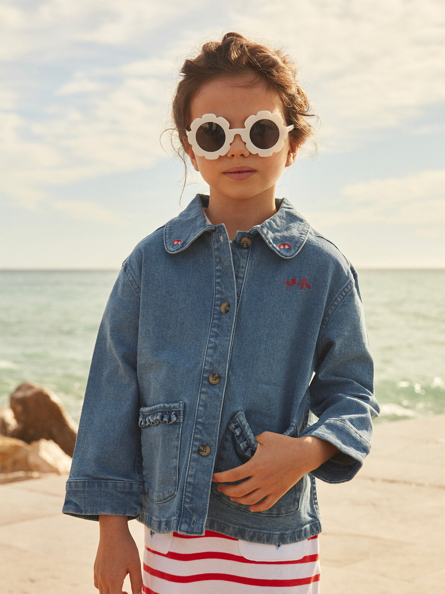 Veste en jean et broderies florales Fille Sergent Major