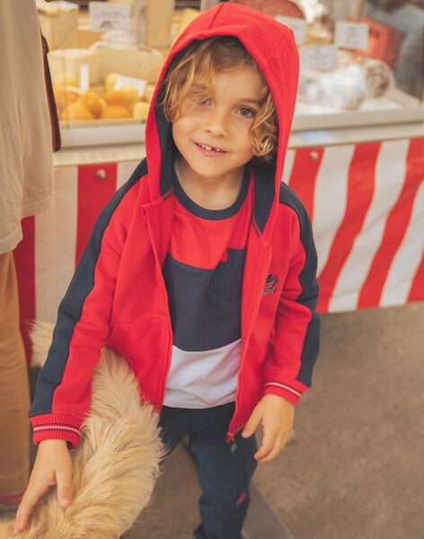Sweat à capuche bicolore rouge et bleu marine FEGILAGE / 23E3PGB1GIL506