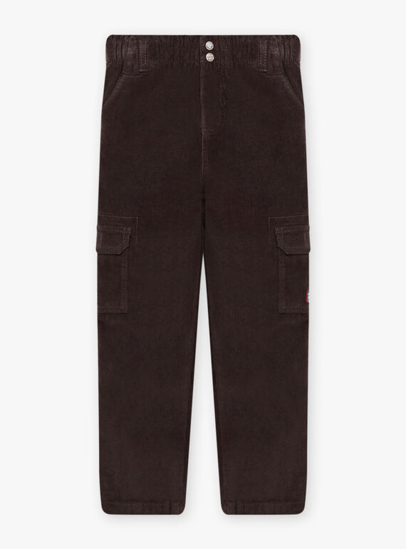 Pantalon multi-poches noir en velours enfant garçon BOROAGE / 21H3PGO2PAN814