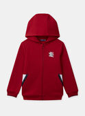 Sweat à capuche zippé rouge avec patch tigre à manches longues Garçon NOTUBAGE / 25H3PGP3GIL510