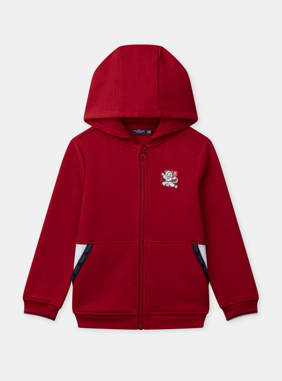 Sweat à capuche zippé rouge avec patch tigre à manches longues Garçon NOTUBAGE / 25H3PGP3GIL510