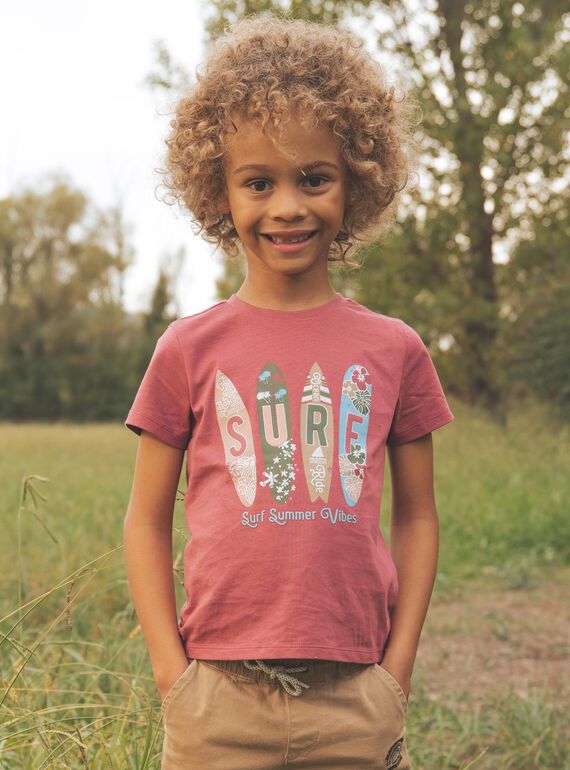 T-shirt rouge thème surf FISURFAGE / 23E3PGD2TMC303