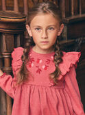 Robe rose avec volants sur les épaules et broderies pommes Fille NOMINETTE / 25H2PFP1ROB030