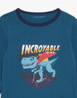 Pyjama deux pièces bleu canard en coton avec cape tête de dinosaure FLORIAGE3 / 23E5PG43PYT714