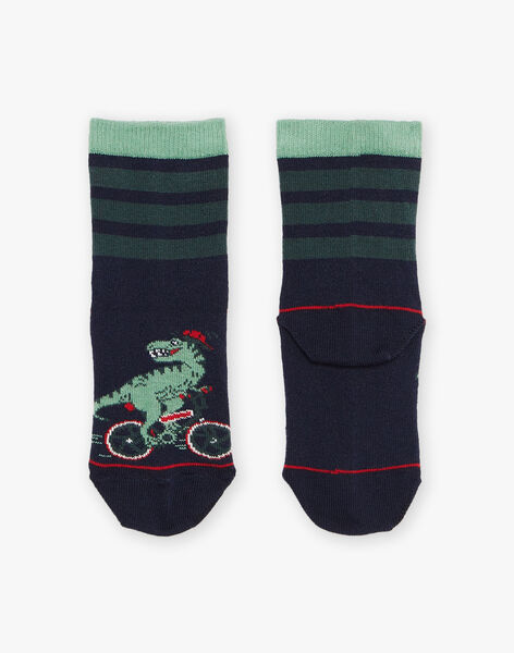 Chaussettes bleu marine rayées avec dinosaures FESOCAGE / 23E4PGB1SOQC243