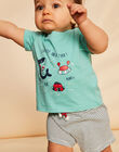 T-shirt et short vert d'eau, bleu marine et blanc en jersey FIZACK / 23E1BGU1ENS213