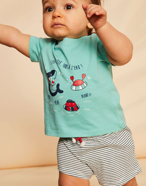 T-shirt et short vert d'eau, bleu marine et blanc en jersey FIZACK / 23E1BGU1ENS213