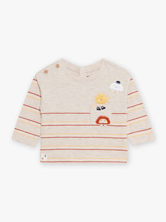 T-shirt beige chiné à rayures bébé garçon CAANTOINE / 22E1BG71TMLA013